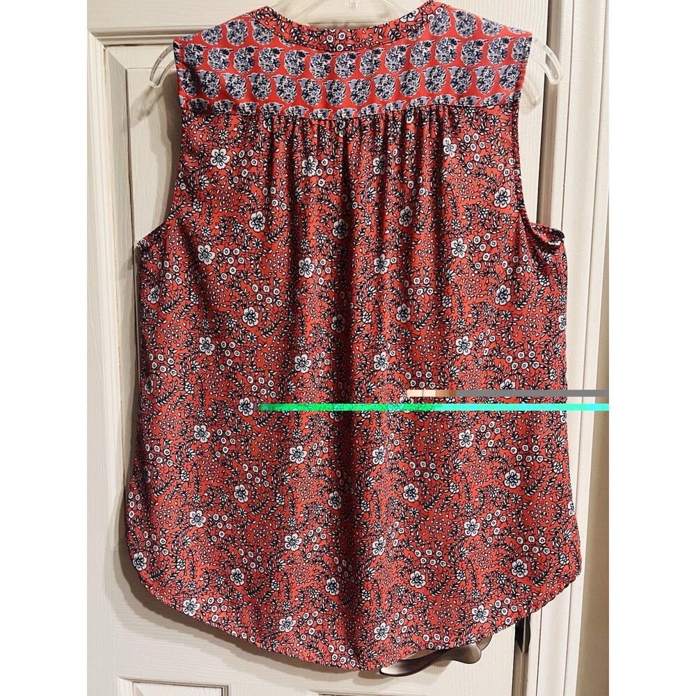 Anthropologie Fleur Bleue Women’s Large Coral Floral Sleeveless Boho Blouse EUC
